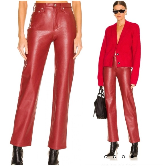 Pistola CASSIE SUPER HIGH RISE STRAIGHT CARMINE Red Vegan Leather Pants 26 NWT